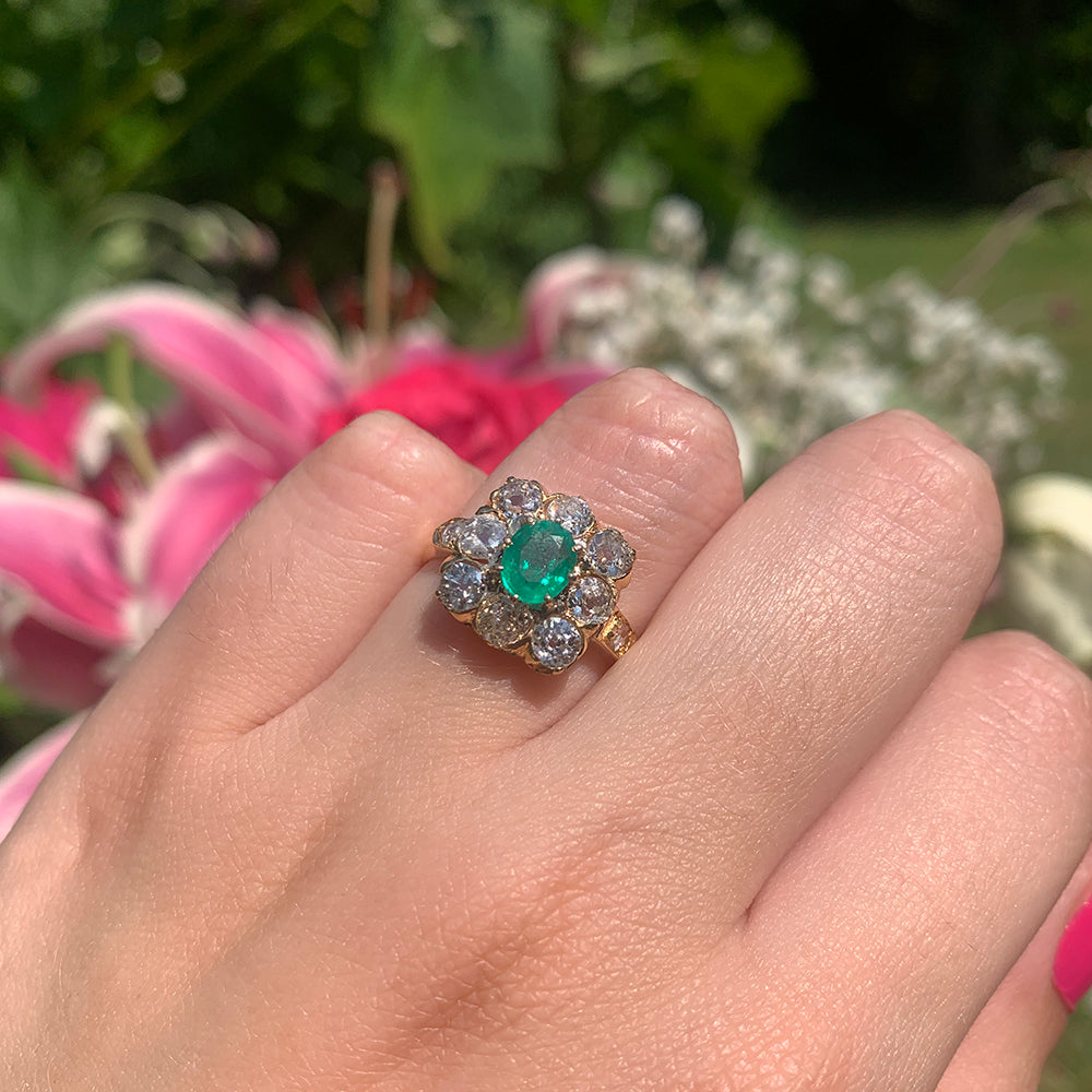 Vintage 0.75ct Emerald & 1.70ct Diamond Cluster Ring