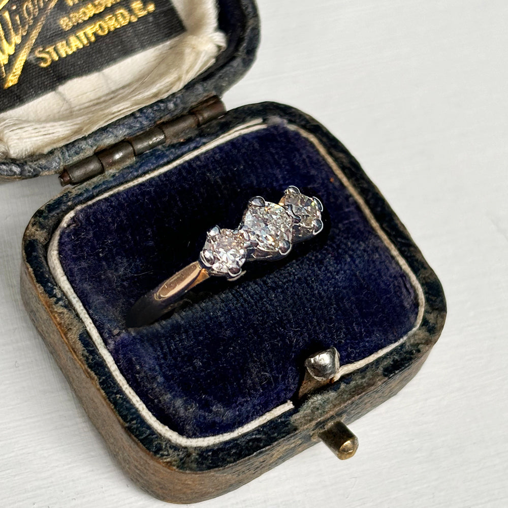 Antique Old European Cut Diamond Trilogy Ring