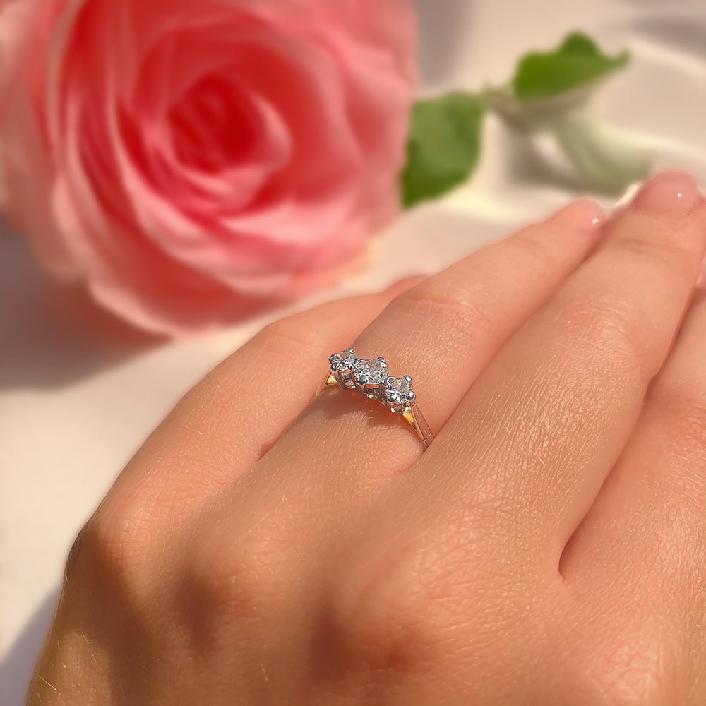 Antique Old European Cut Diamond Trilogy Ring