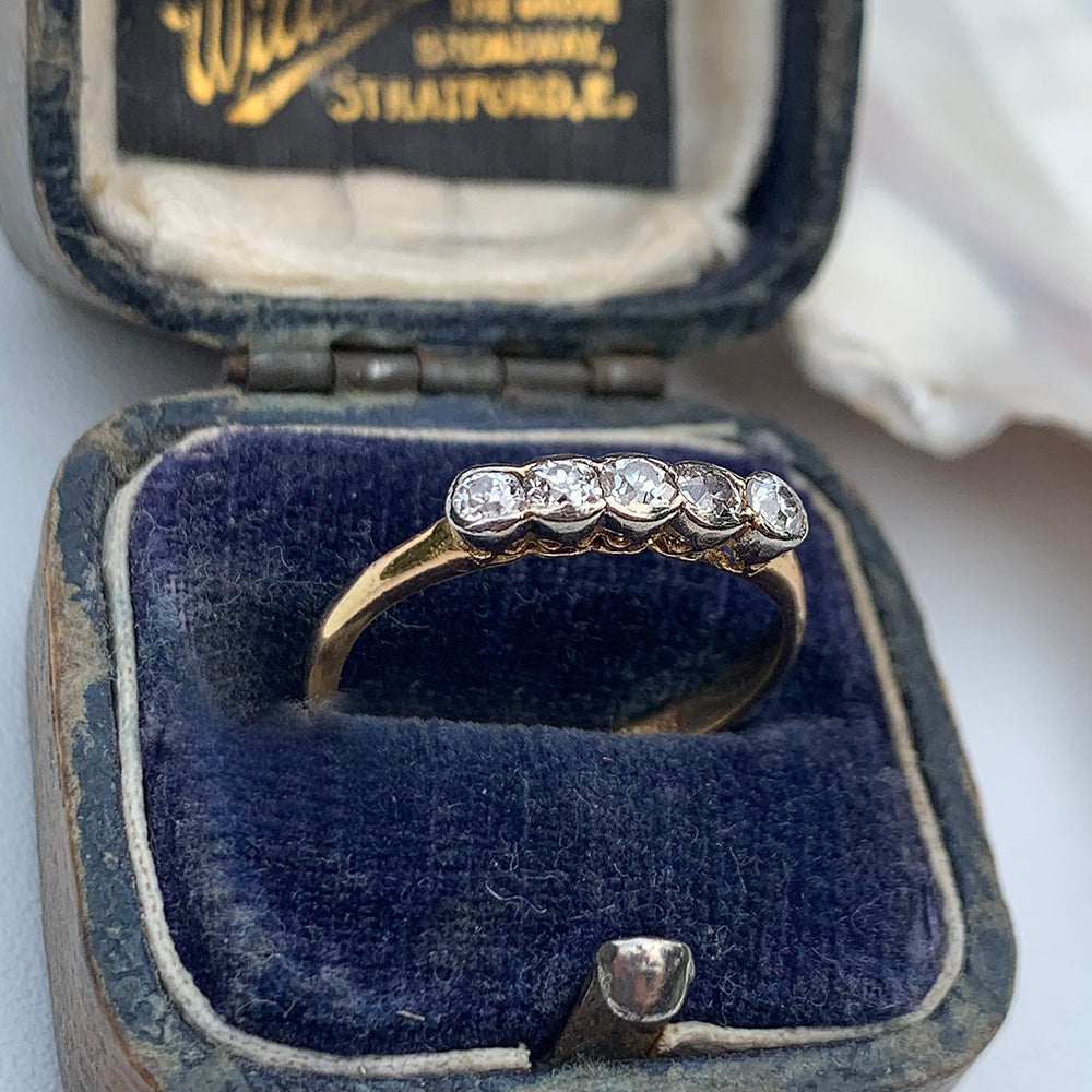 Antique Old European Cut 0.25ct Diamond Five Stone Ring
