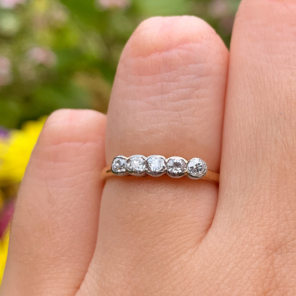 Antique Old European Cut 0.25ct Diamond Five Stone Ring