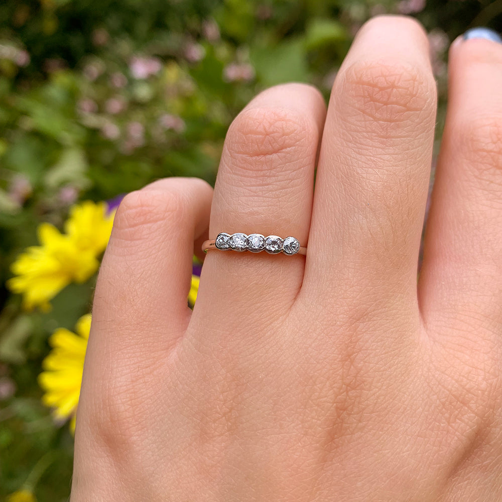 Antique Old European Cut 0.25ct Diamond Five Stone Ring