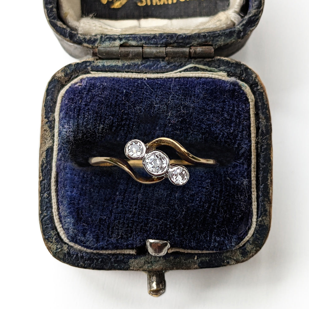 Antique Old European Cut Diamond Twist Trilogy Ring