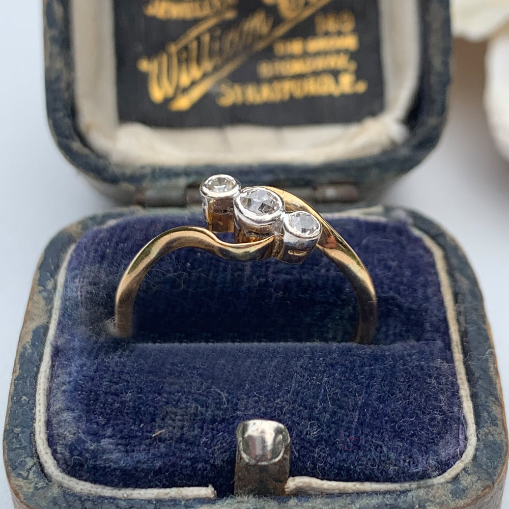 Antique Old European Cut Diamond Twist Trilogy Ring