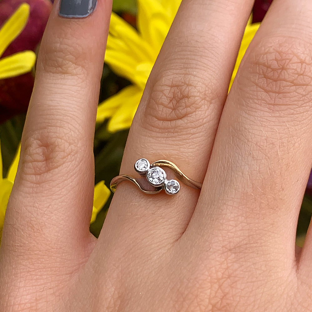 Antique Old European Cut Diamond Twist Trilogy Ring