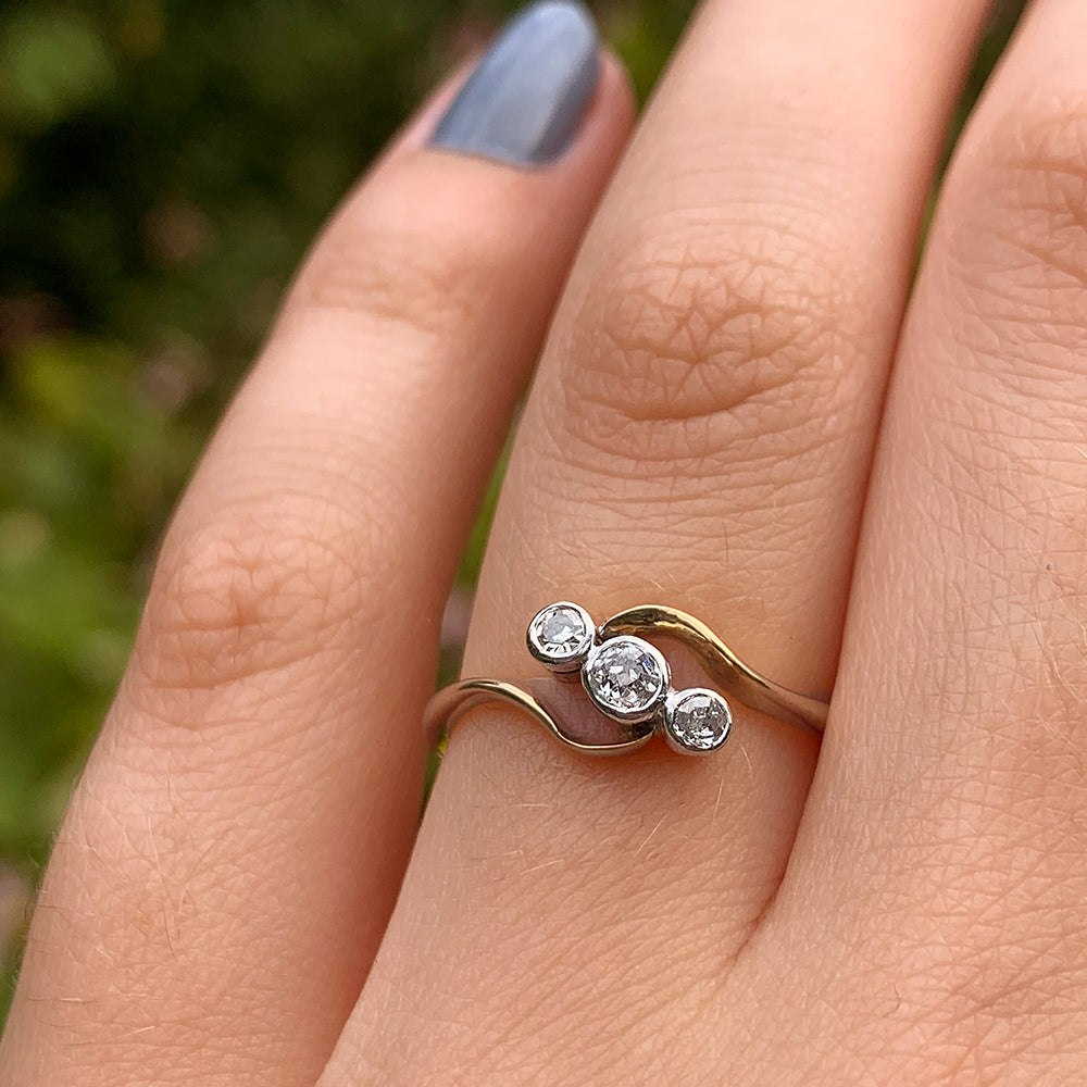 Antique Old European Cut Diamond Twist Trilogy Ring