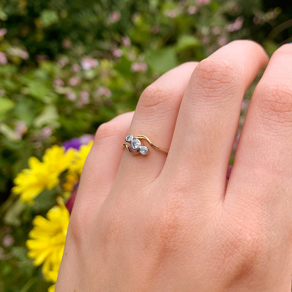 Antique Old European Cut Diamond Twist Trilogy Ring