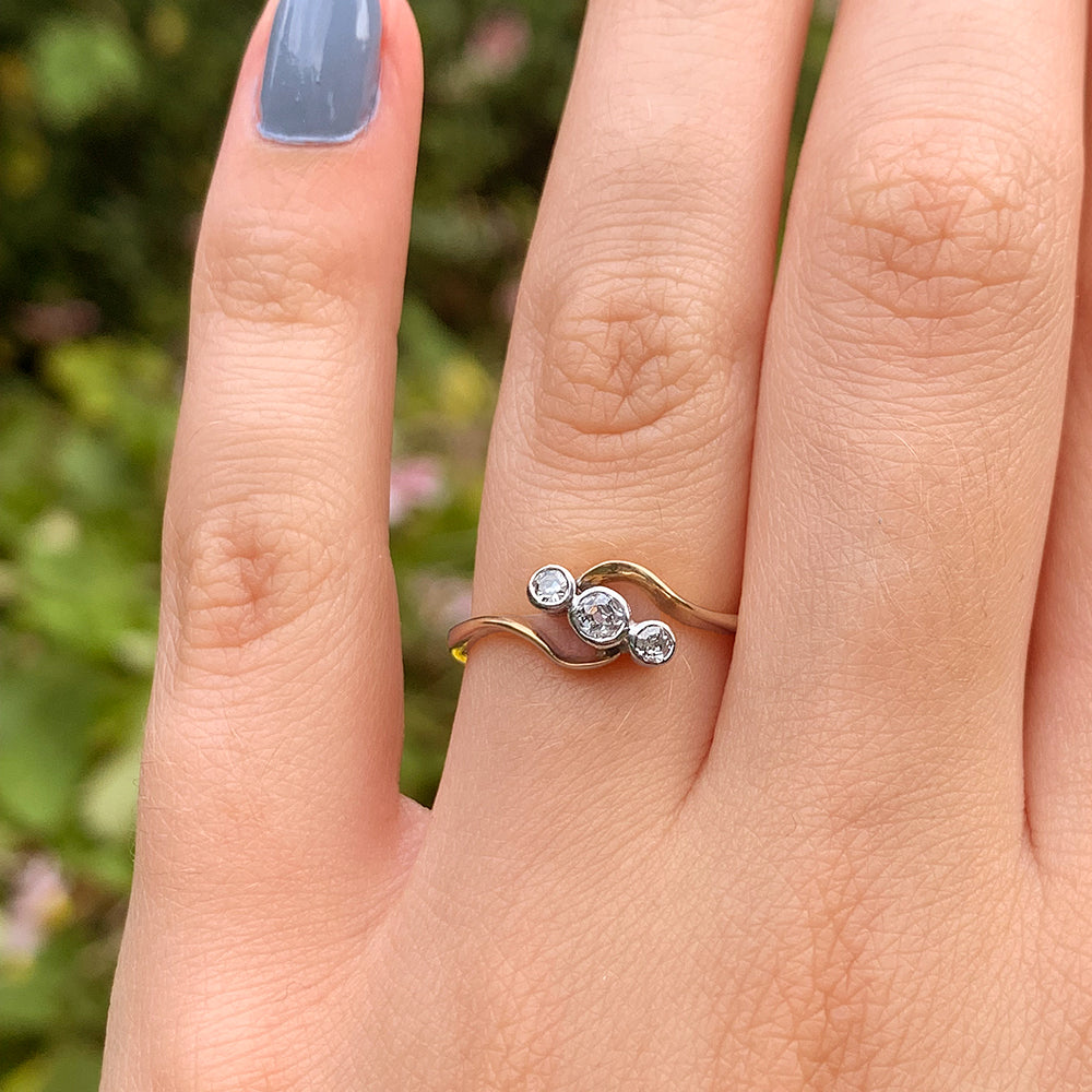 Antique Old European Cut Diamond Twist Trilogy Ring
