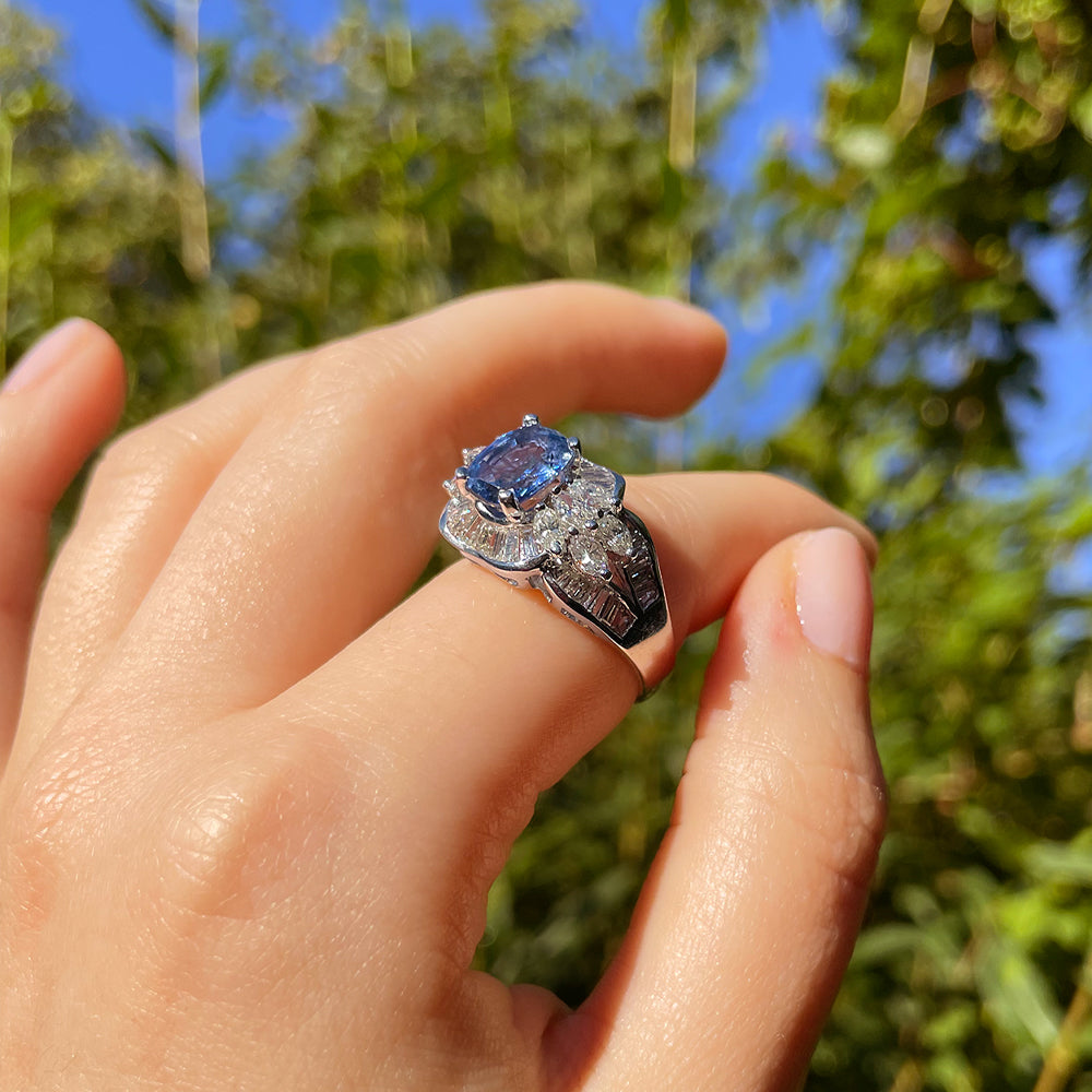 Vintage 3.0ct Sapphire & 3.50ct Diamond Cluster Ring