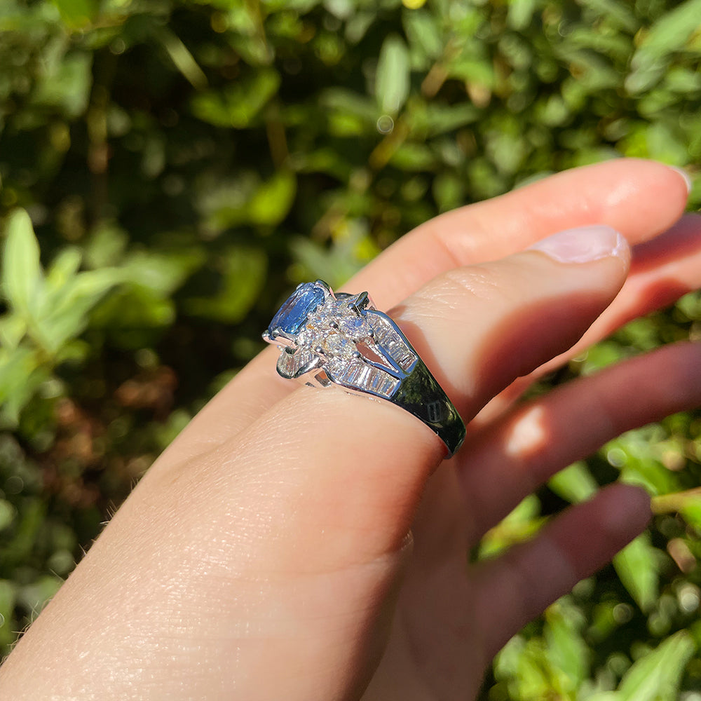 Vintage 3.0ct Sapphire & 3.50ct Diamond Cluster Ring