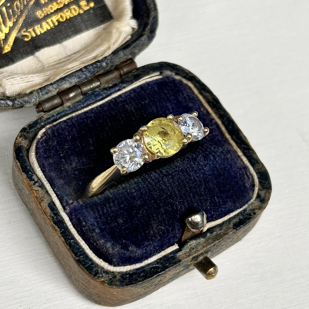 Vintage 0.50ct Yellow Sapphire & 0.40ct Diamond Trilogy Ring