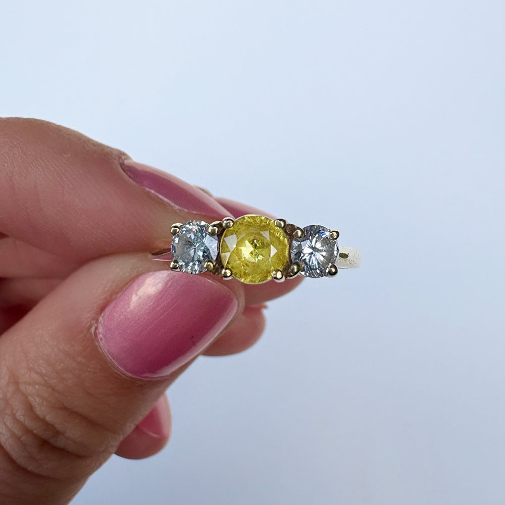 Vintage 0.50ct Yellow Sapphire & 0.40ct Diamond Trilogy Ring