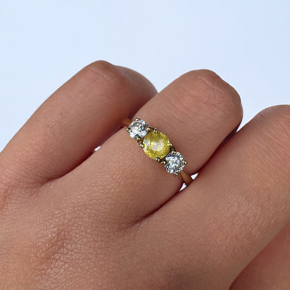 Vintage 0.50ct Yellow Sapphire & 0.40ct Diamond Trilogy Ring