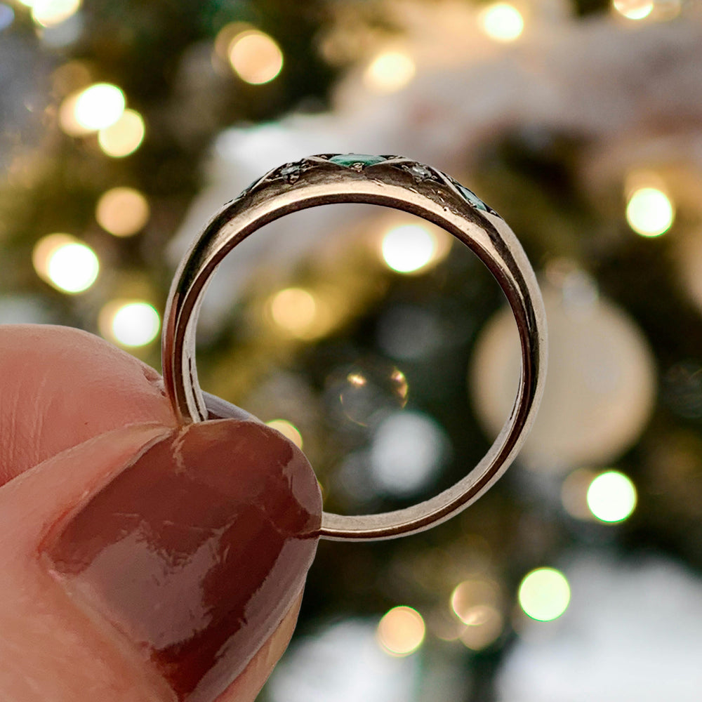 1988 Vintage Emerald & 0.30ct Diamond Gypsy Ring