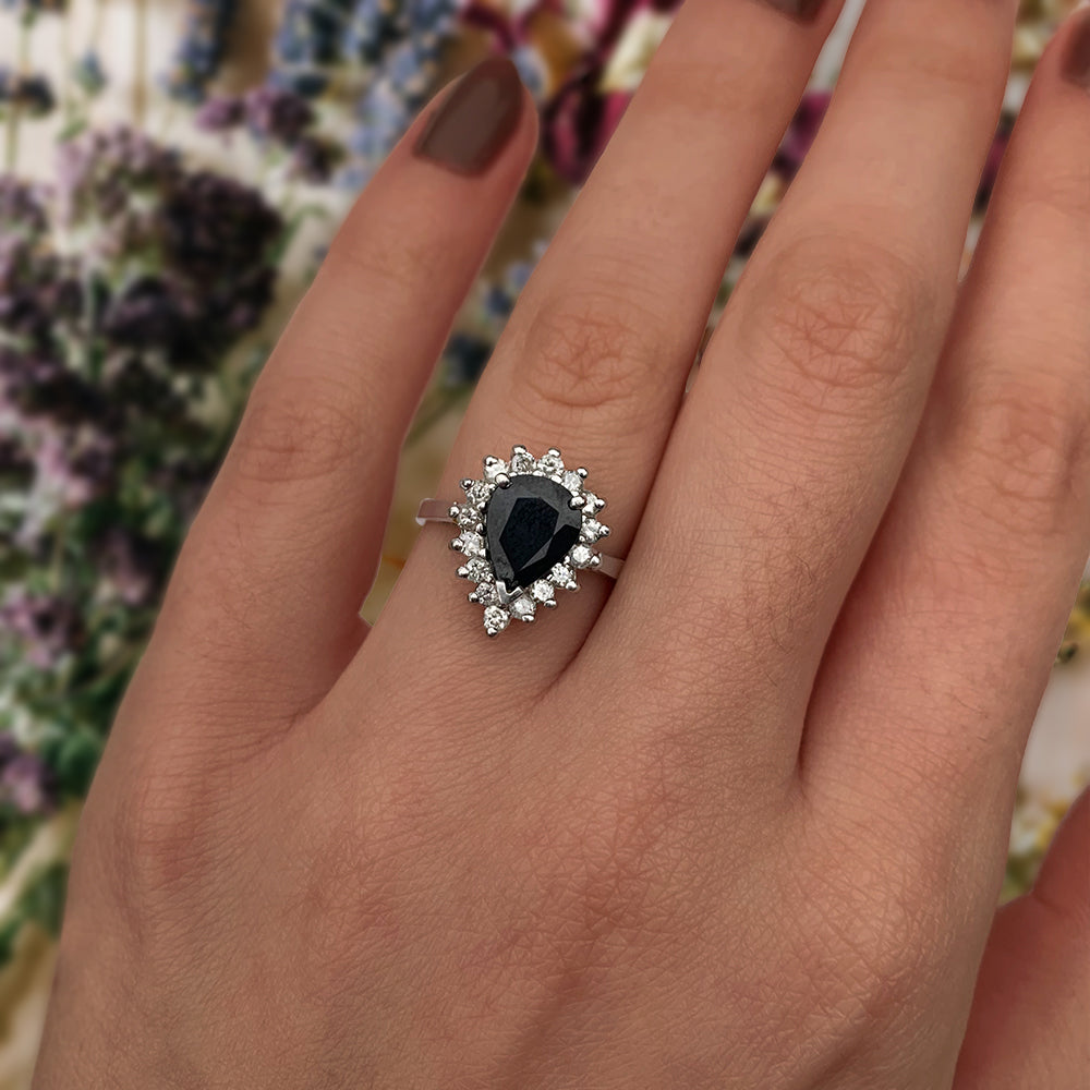 Vintage Platinum 2.80ct Sapphire & 0.50ct Diamond Cluster Ring