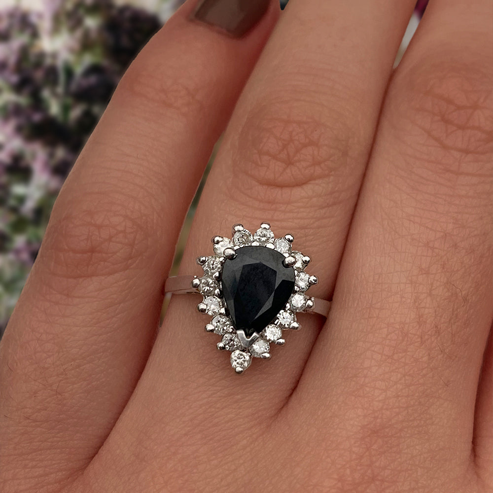 Vintage Platinum 2.80ct Sapphire & 0.50ct Diamond Cluster Ring