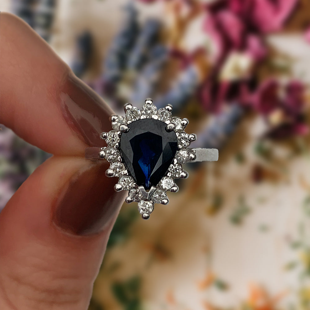 Vintage Platinum 2.80ct Sapphire & 0.50ct Diamond Cluster Ring