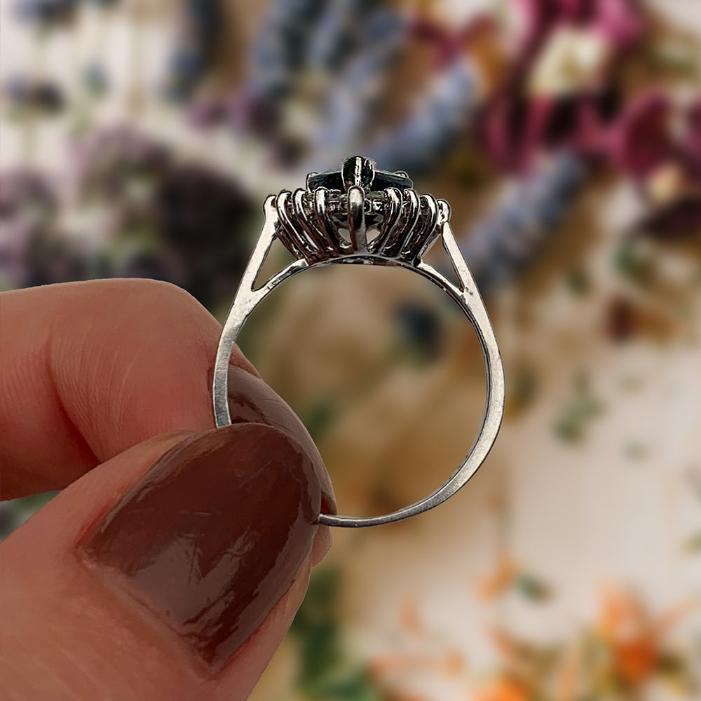 Vintage Platinum 2.80ct Sapphire & 0.50ct Diamond Cluster Ring