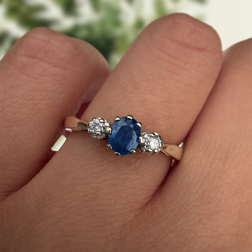 Vintage Sapphire & Diamond Trilogy Ring