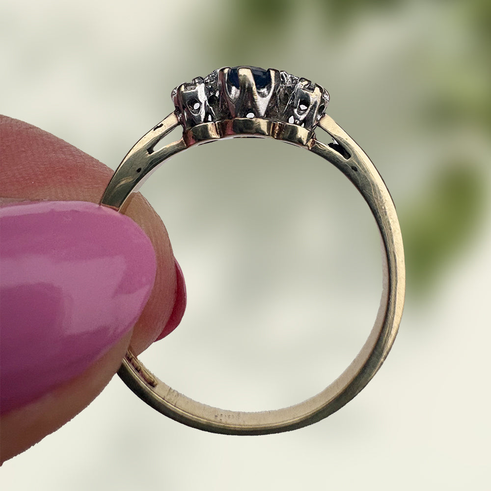 Vintage Sapphire & Diamond Trilogy Ring