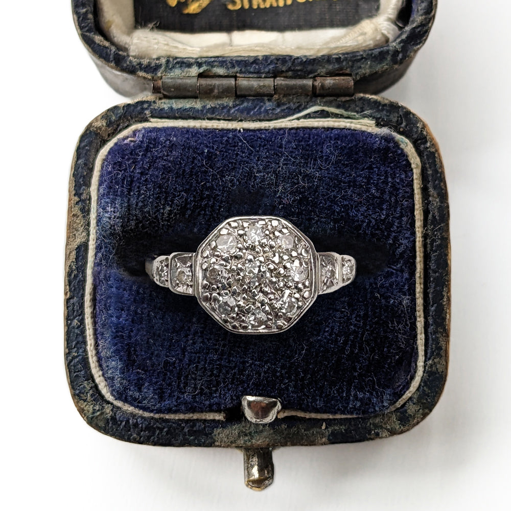 Antique Platinum Eight Cut Diamond Cluster Ring