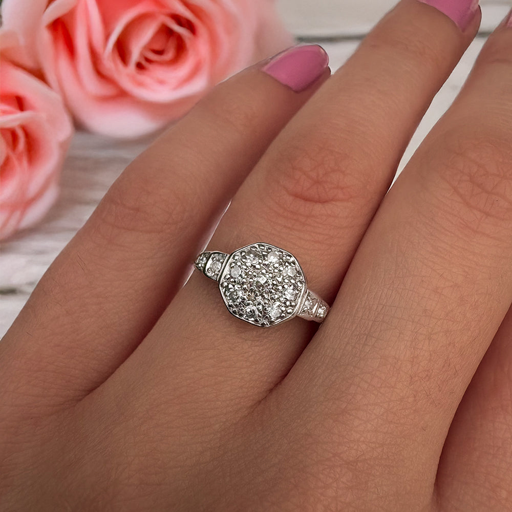 Antique Platinum Eight Cut Diamond Cluster Ring