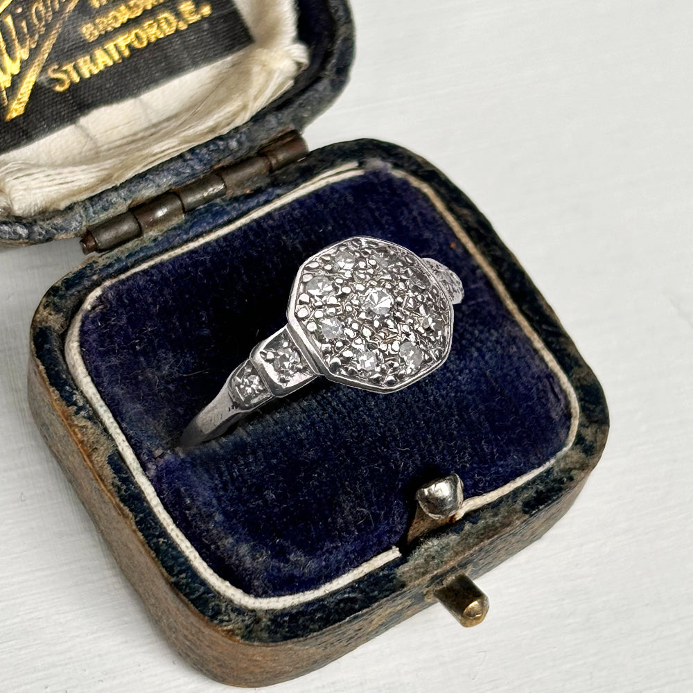 Antique Platinum Eight Cut Diamond Cluster Ring