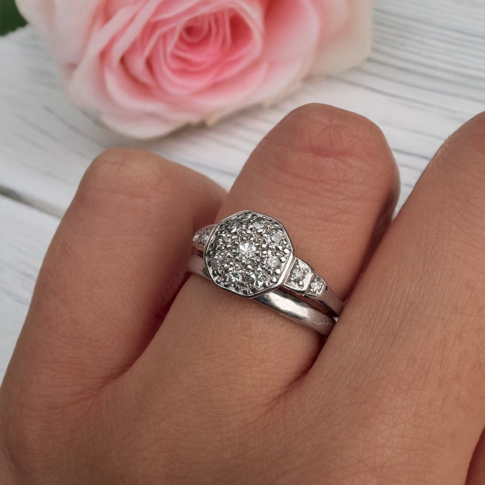 Antique Platinum Eight Cut Diamond Cluster Ring