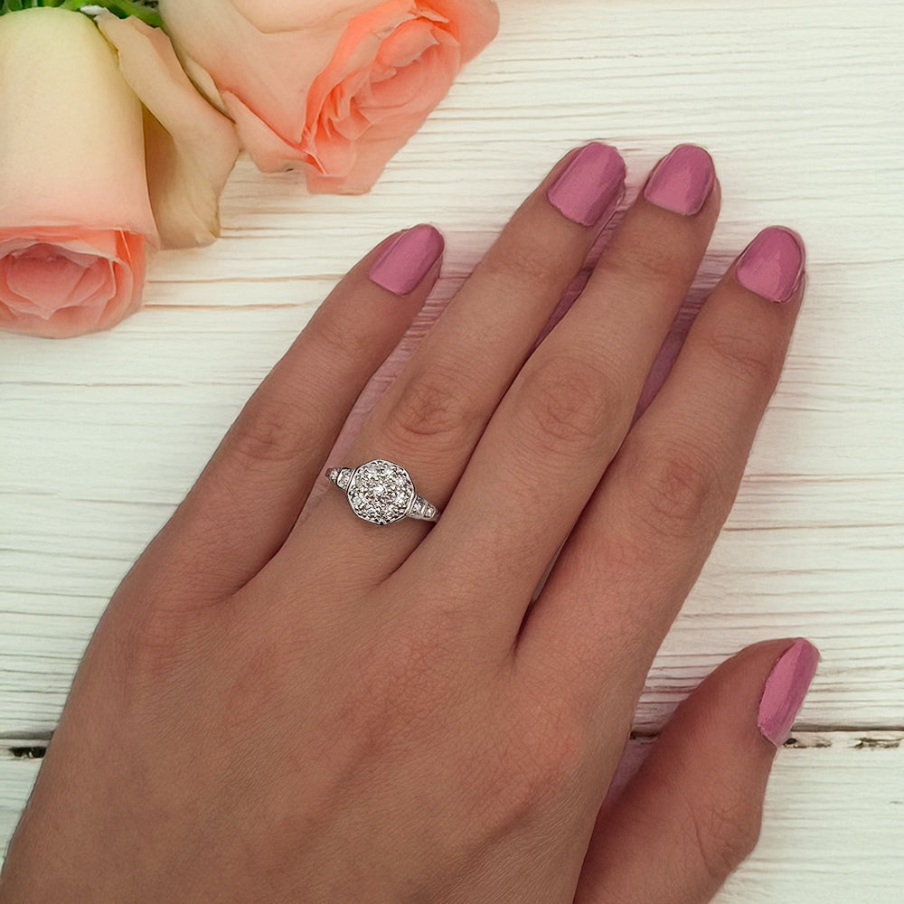 Antique Platinum Eight Cut Diamond Cluster Ring