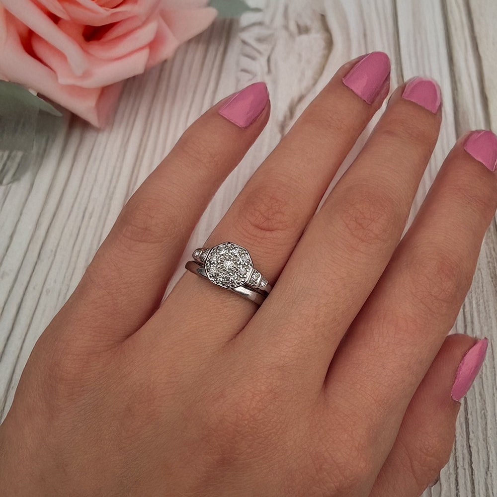 Antique Platinum Eight Cut Diamond Cluster Ring