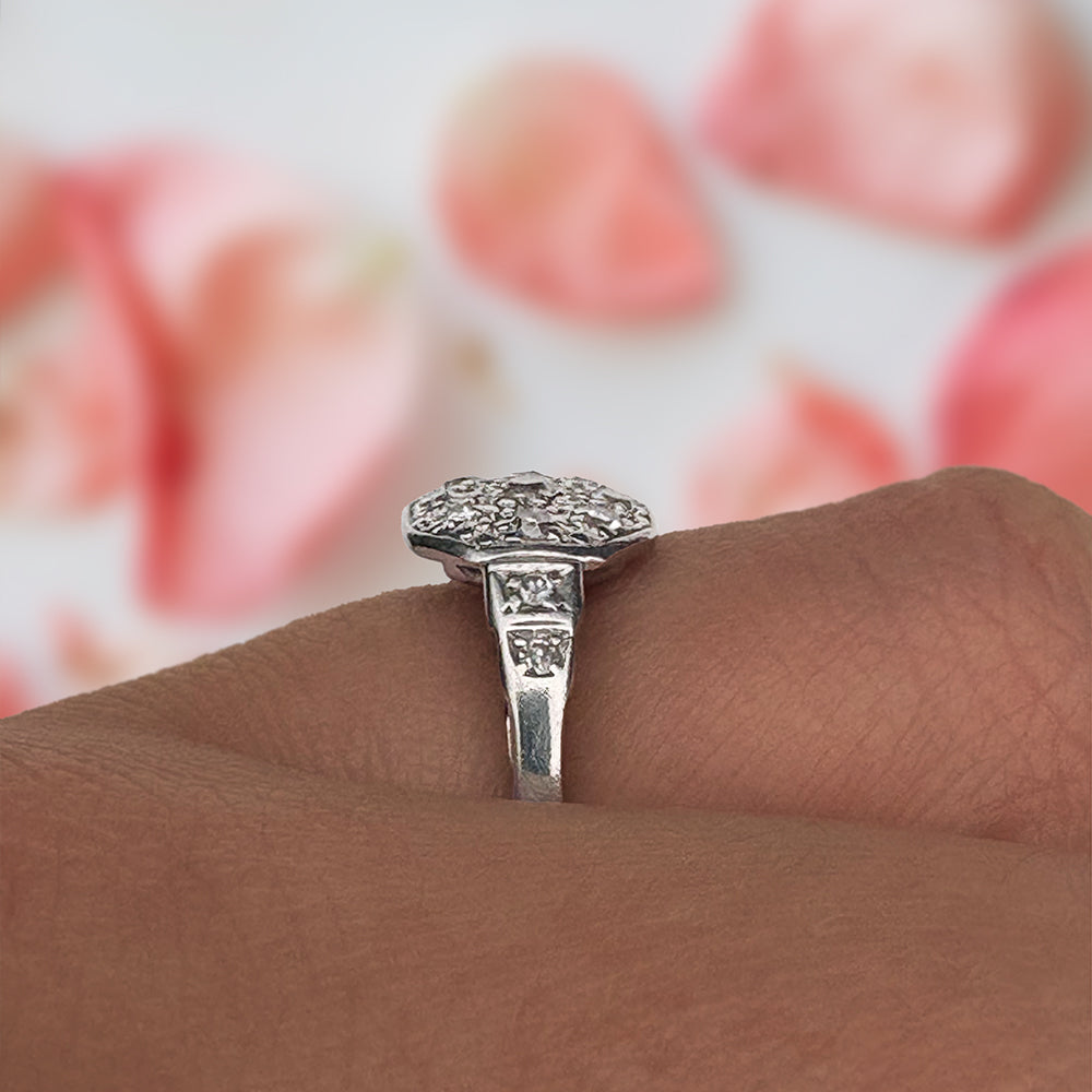 Antique Platinum Eight Cut Diamond Cluster Ring