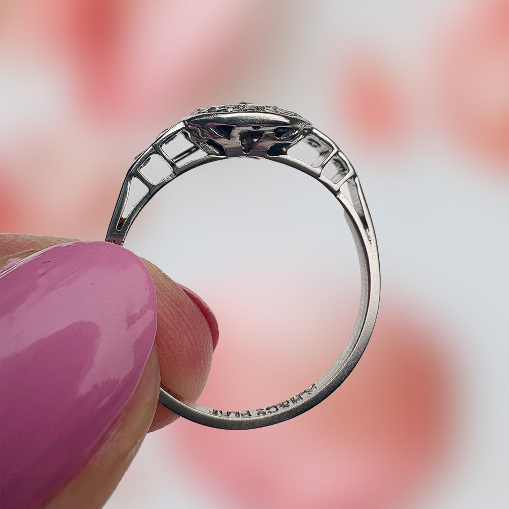 Antique Platinum Eight Cut Diamond Cluster Ring