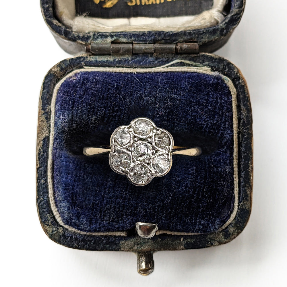 Antique Old European Cut Diamond Daisy Cluster Ring