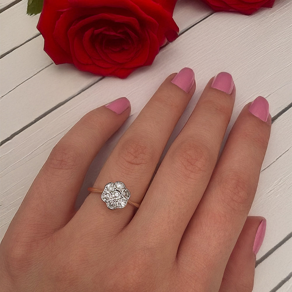 Antique Old European Cut Diamond Daisy Cluster Ring
