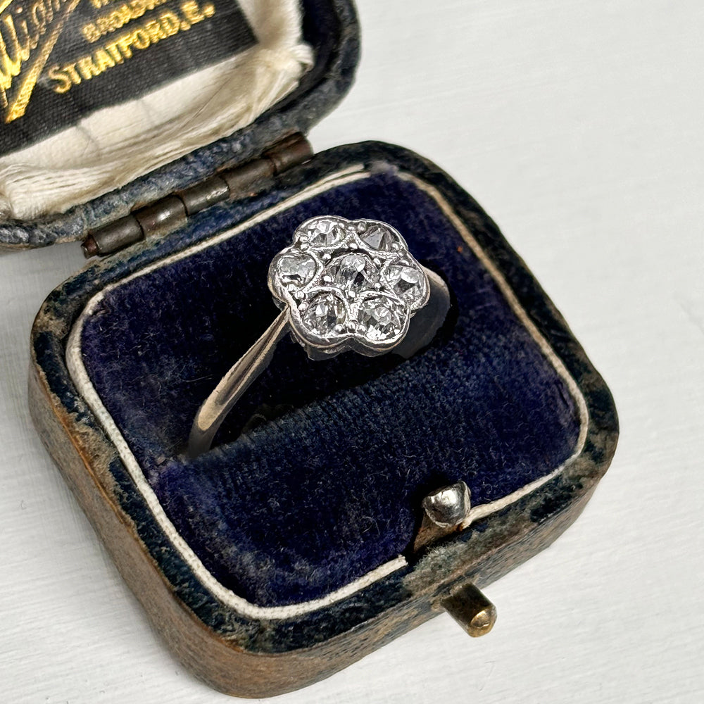 Antique Old European Cut Diamond Daisy Cluster Ring