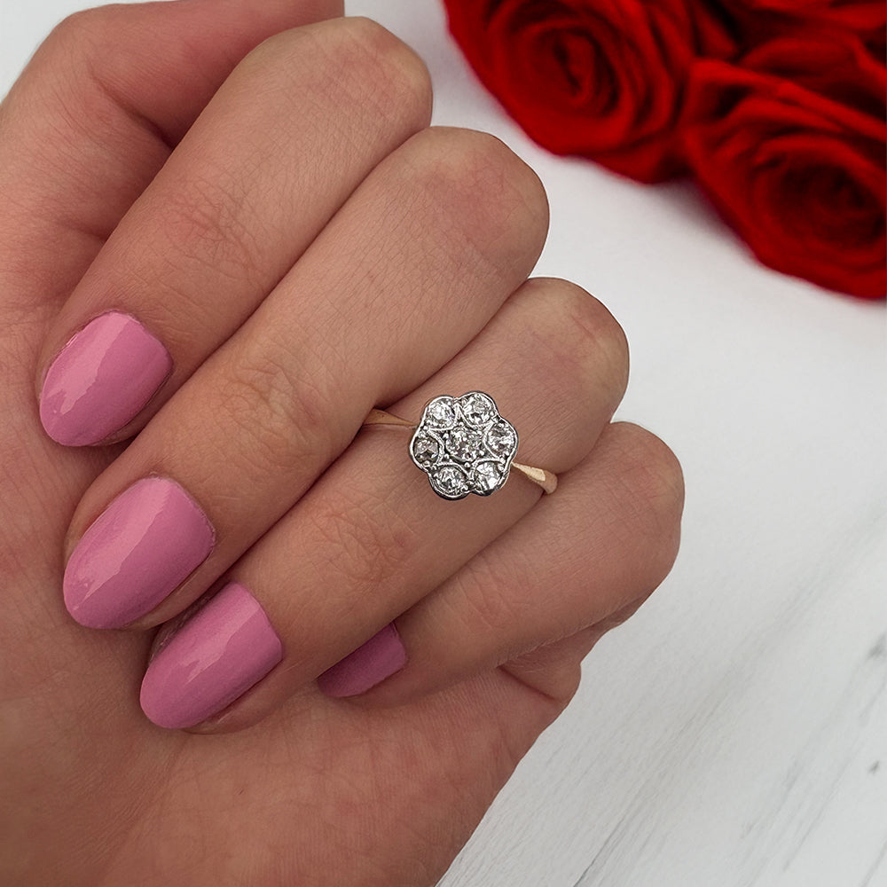 Antique Old European Cut Diamond Daisy Cluster Ring