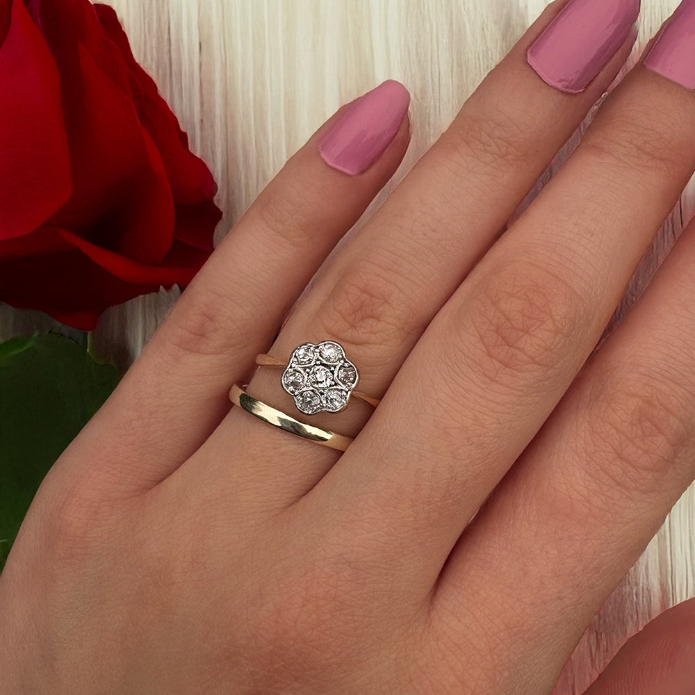 Antique Old European Cut Diamond Daisy Cluster Ring