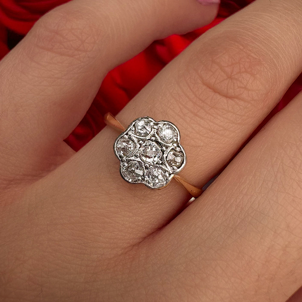 Antique Old European Cut Diamond Daisy Cluster Ring