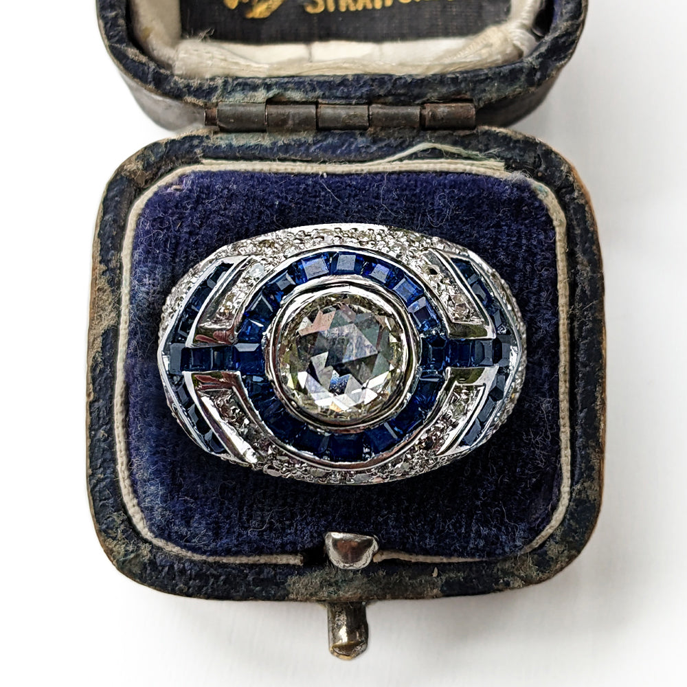 Vintage Art Deco Sapphire & Diamond Cluster Ring