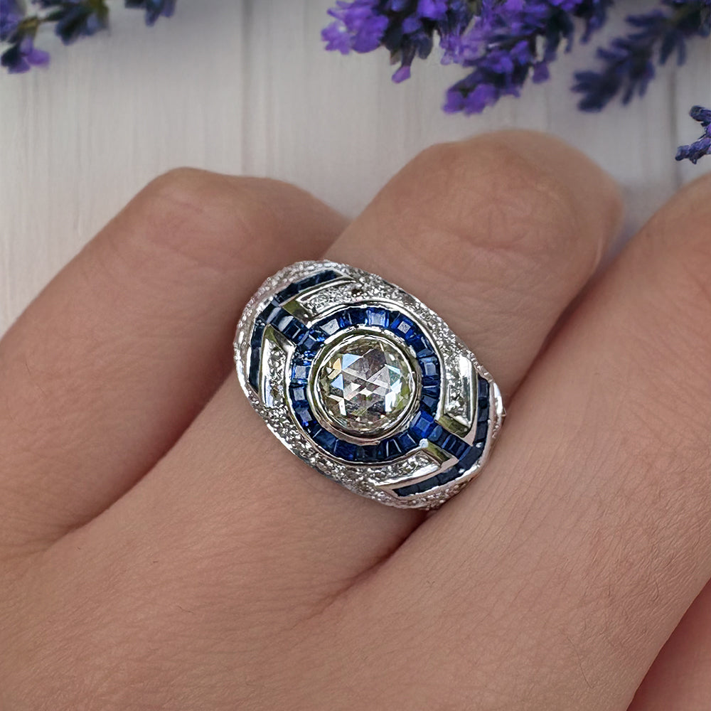 Vintage Art Deco Sapphire & Diamond Cluster Ring