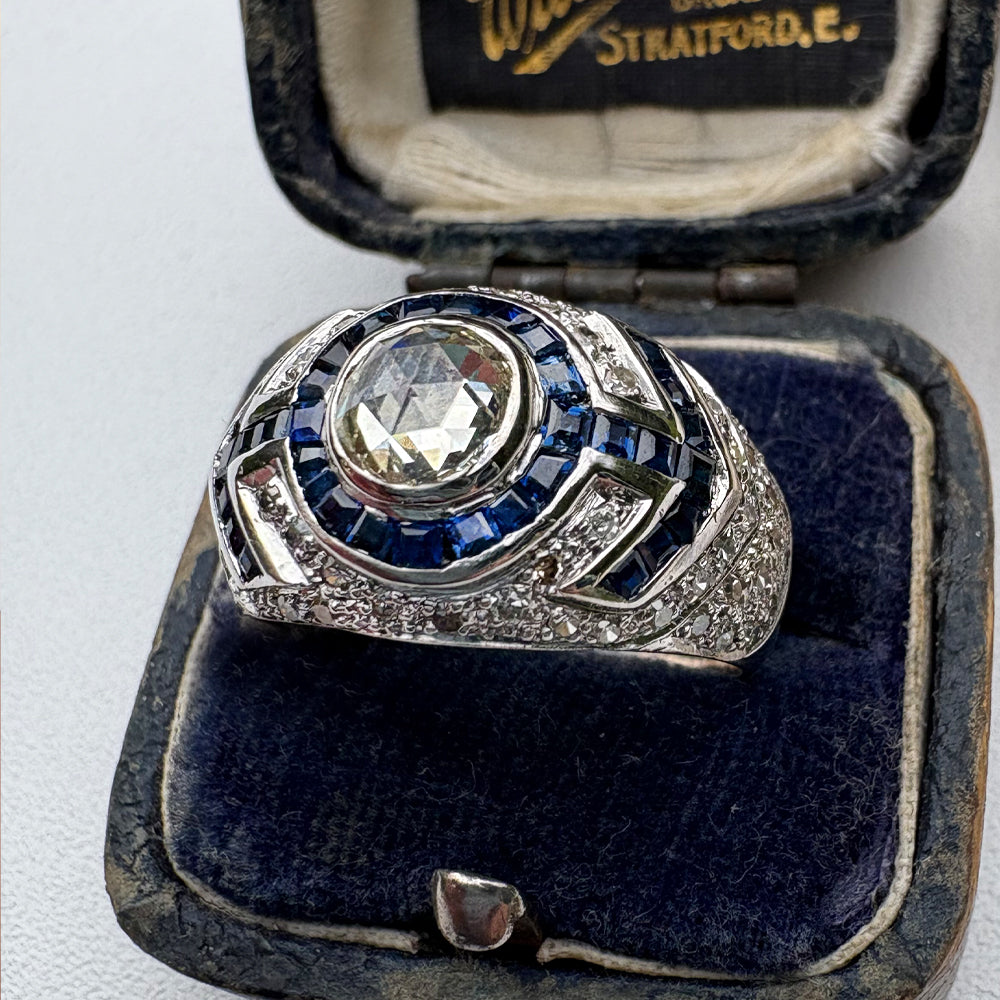 Vintage Art Deco Sapphire & Diamond Cluster Ring