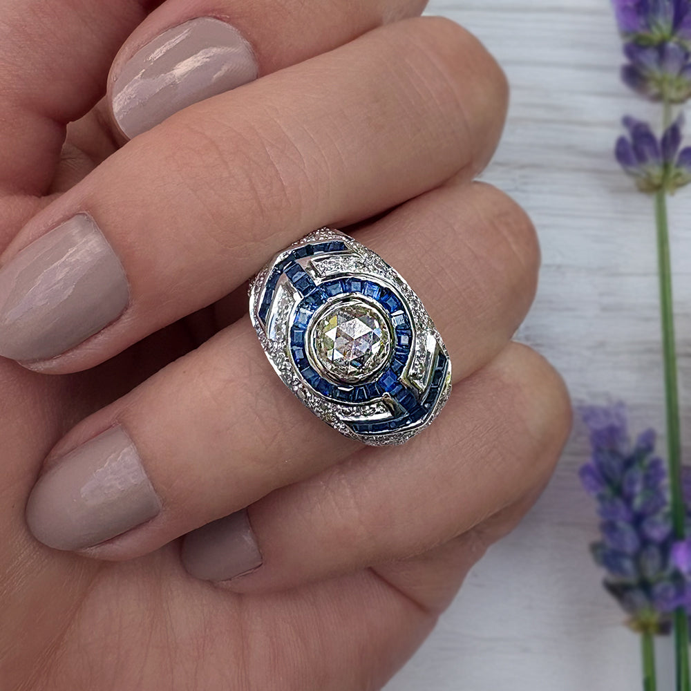 Vintage Art Deco Sapphire & Diamond Cluster Ring