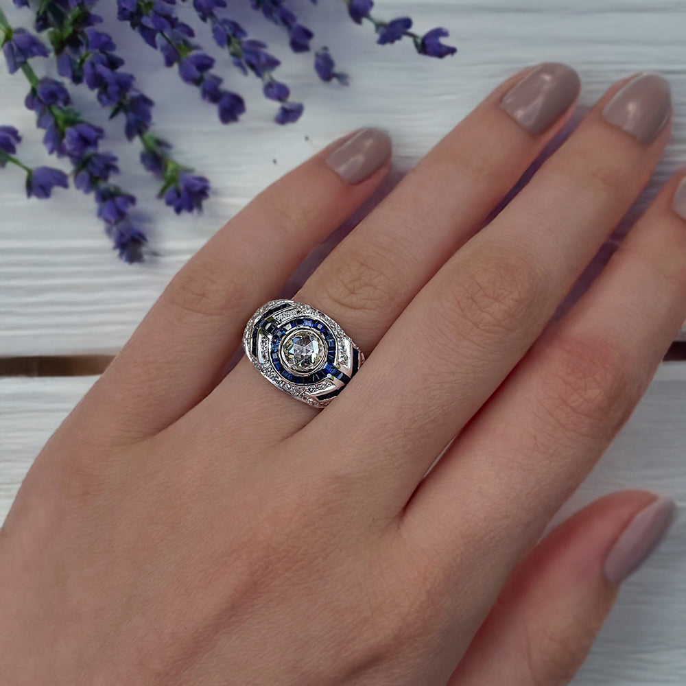 Vintage Art Deco Sapphire & Diamond Cluster Ring