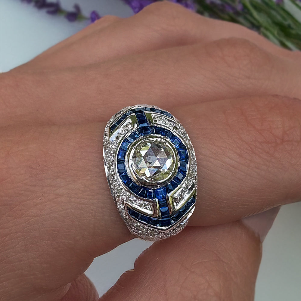 Vintage Art Deco Sapphire & Diamond Cluster Ring