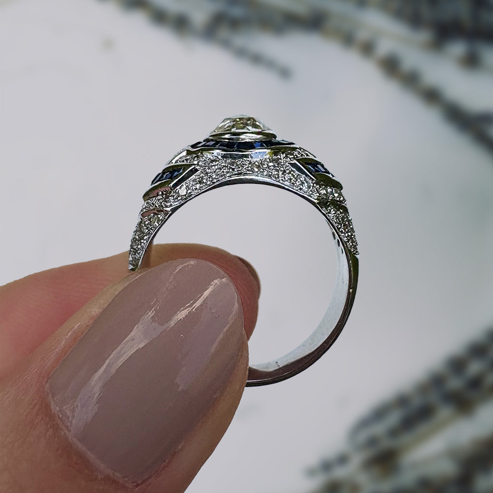 Vintage Art Deco Sapphire & Diamond Cluster Ring