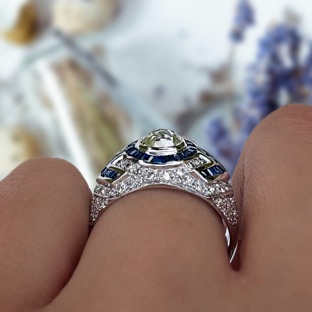 Vintage Art Deco Sapphire & Diamond Cluster Ring