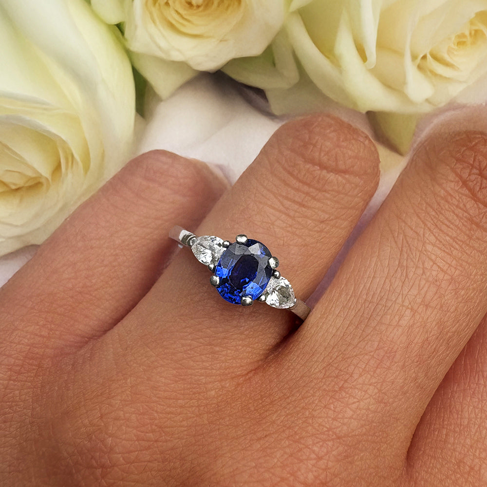 Vintage Platinum 1ct Sapphire & 0.60ct Diamond Trilogy Ring