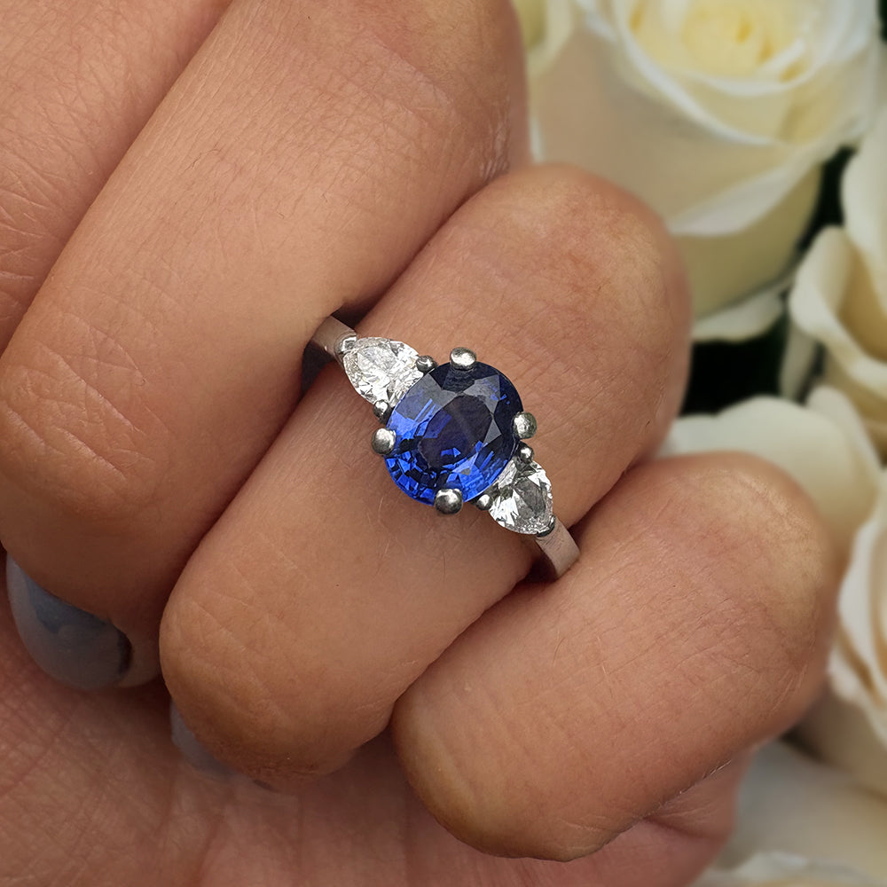 Vintage Platinum 1ct Sapphire & 0.60ct Diamond Trilogy Ring