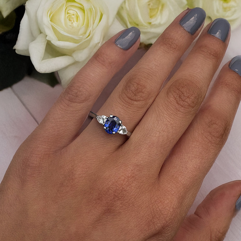 Vintage Platinum 1ct Sapphire & 0.60ct Diamond Trilogy Ring