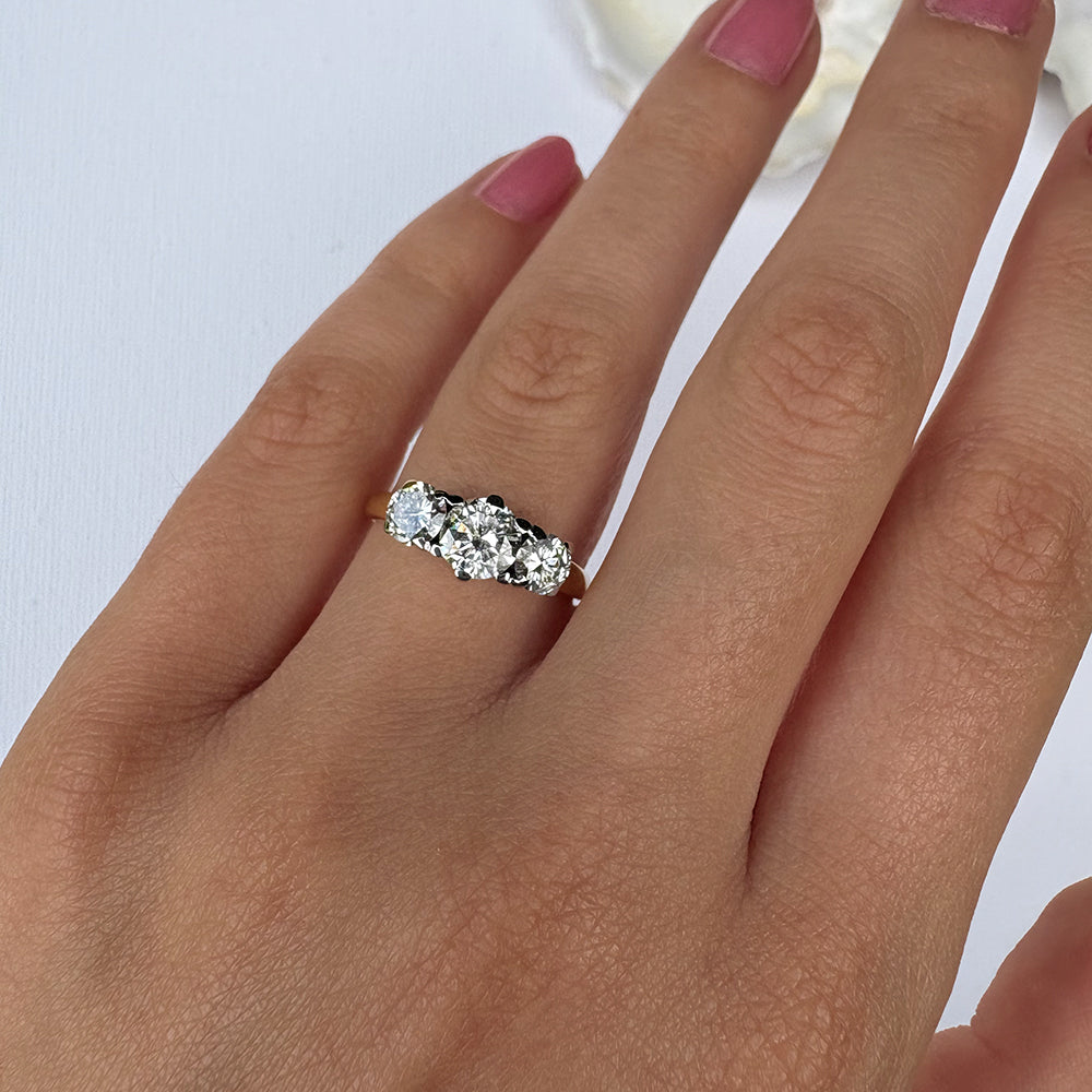 c1980's Vintage 1.50ct Diamond Trilogy Ring